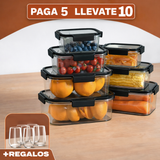 Llevate 10 y Pagá Solo 5: Frascos Herméticos de Vidrio Templado + 5 Vasos Long Drink de Regalo