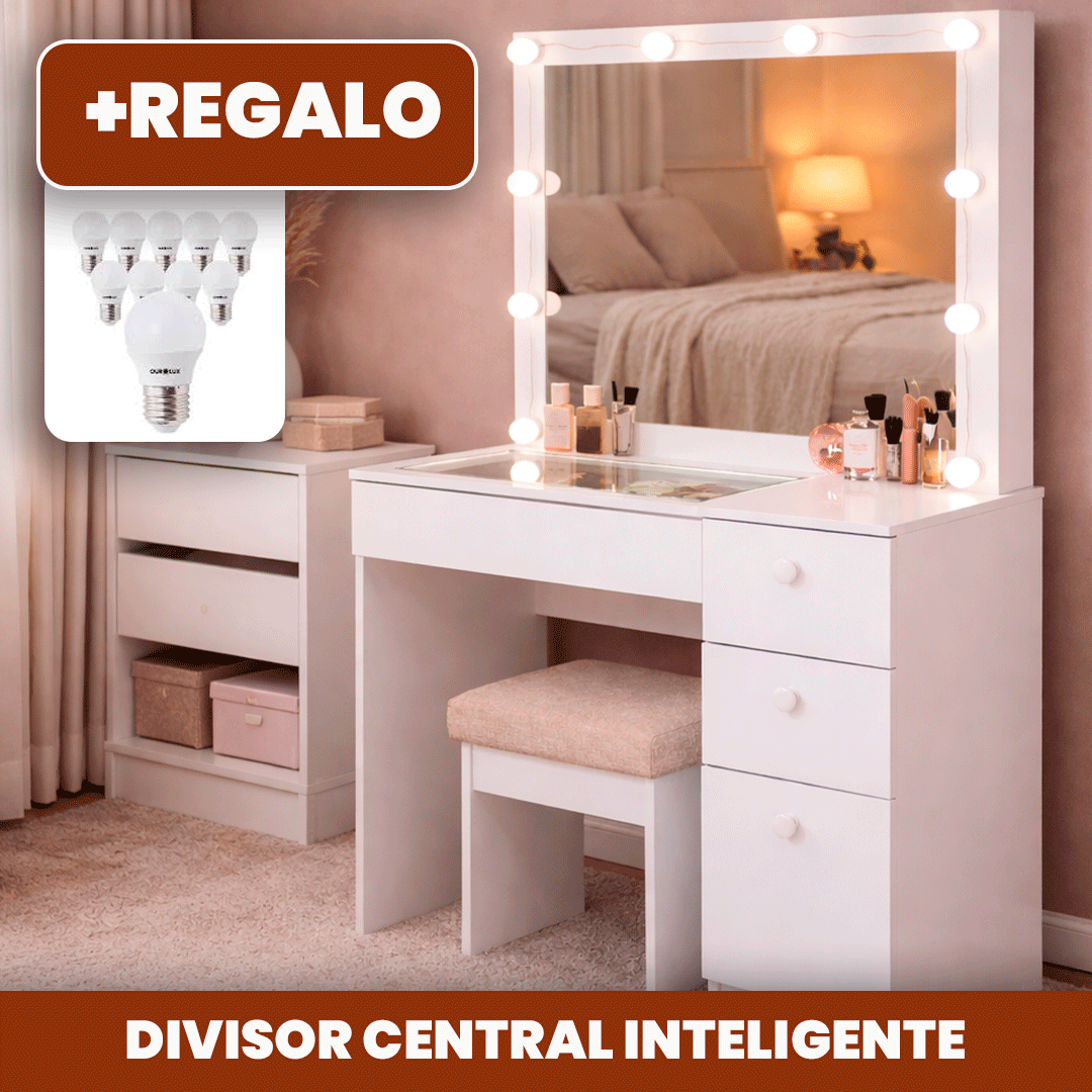 Tocador con Tapa de Vidrio + Kit de Luces PE-120 Cozy Blanco DE REGALO