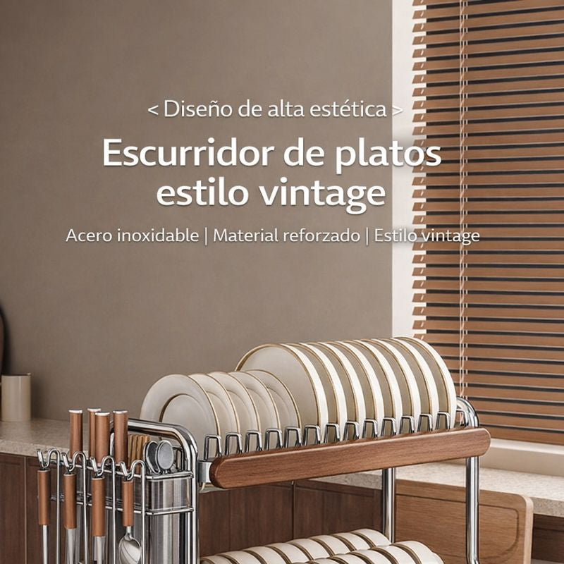 scurridor Multifuncional de Acero Inoxidable con Detalles en Madera – Diseño Moderno y Sofisticado + ¡REGALO Kit de Utensilios de Cocina!